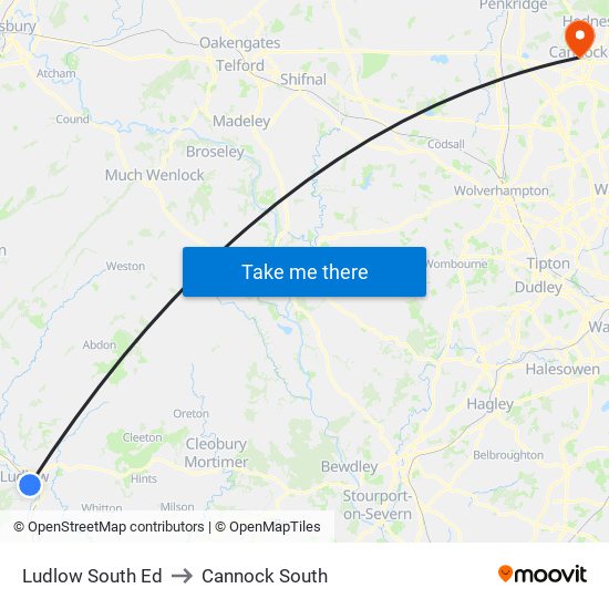 Ludlow South Ed to Cannock South map