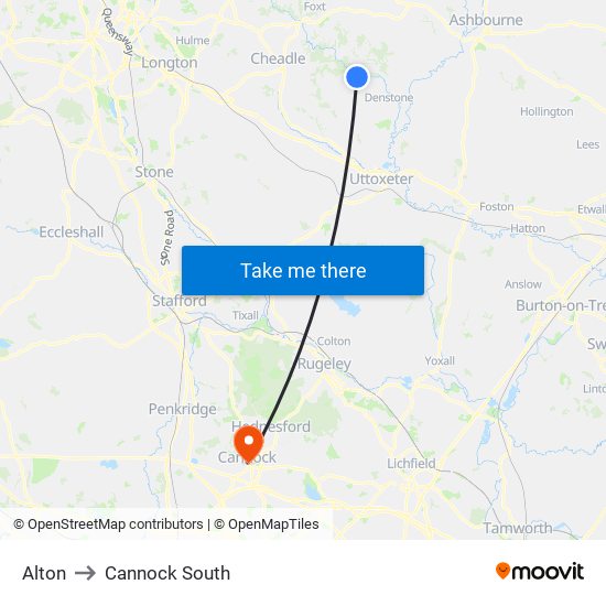 Alton to Cannock South map