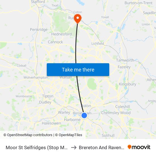 Moor St Selfridges (Stop Ms2) to Brereton And Ravenhill map