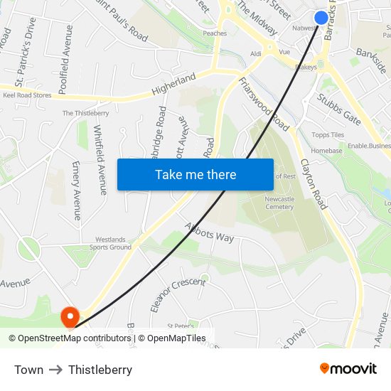 Town to Thistleberry map