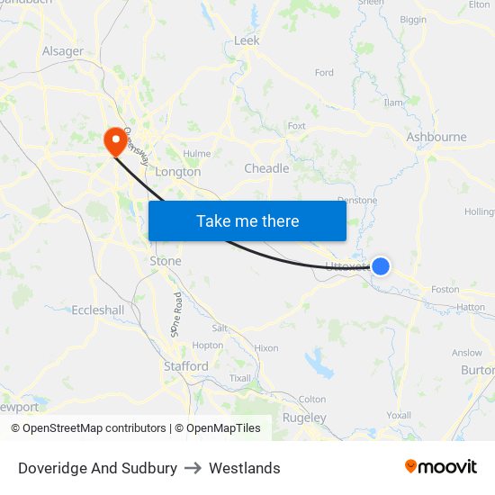 Doveridge And Sudbury to Westlands map