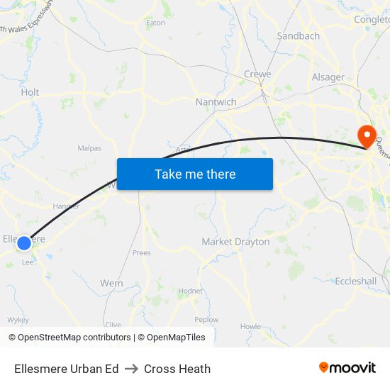 Ellesmere Urban Ed to Cross Heath map