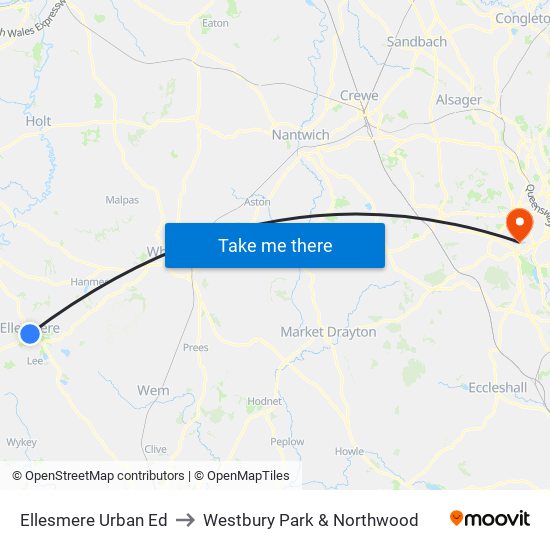 Ellesmere Urban Ed to Westbury Park & Northwood map