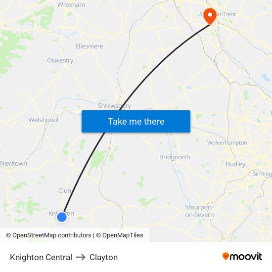 Knighton Central to Clayton map