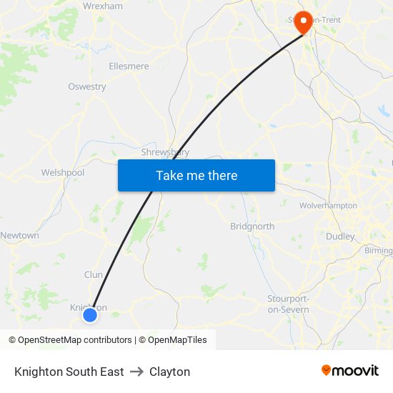 Knighton South East to Clayton map