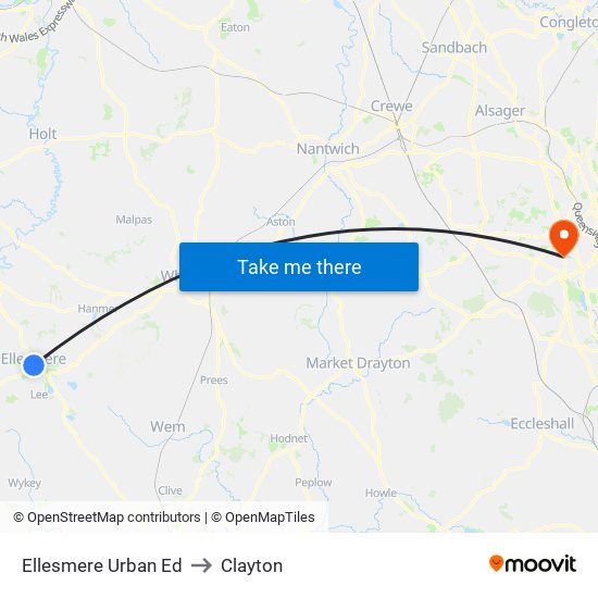 Ellesmere Urban Ed to Clayton map