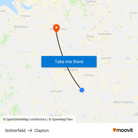 Snitterfield to Clayton map