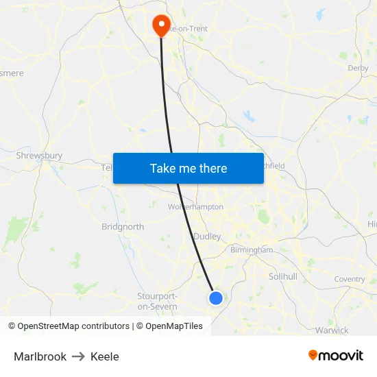 Marlbrook to Keele map