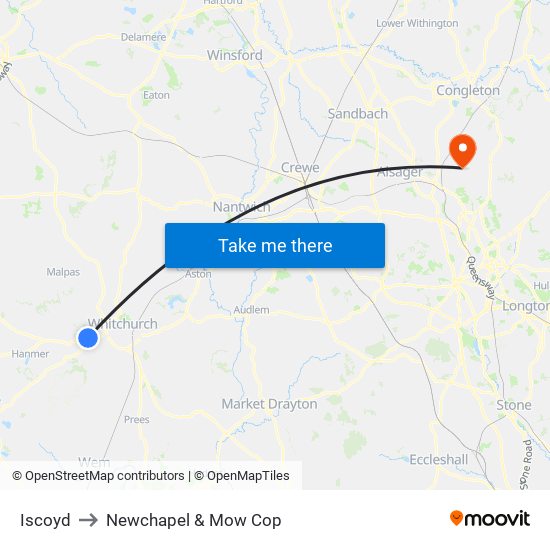 Iscoyd to Newchapel & Mow Cop map