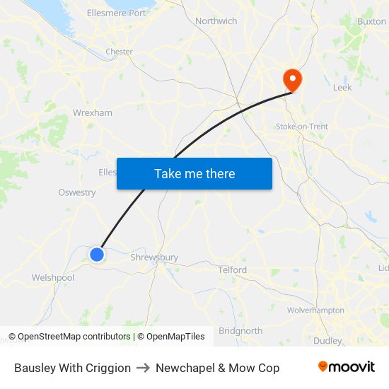 Bausley With Criggion to Newchapel & Mow Cop map