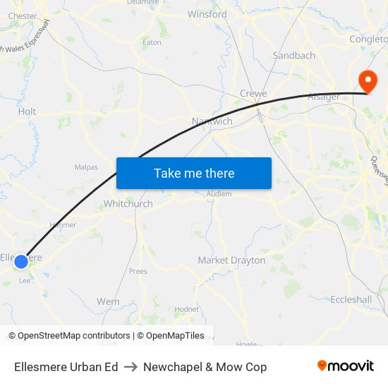 Ellesmere Urban Ed to Newchapel & Mow Cop map