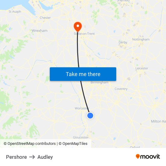 Pershore to Audley map