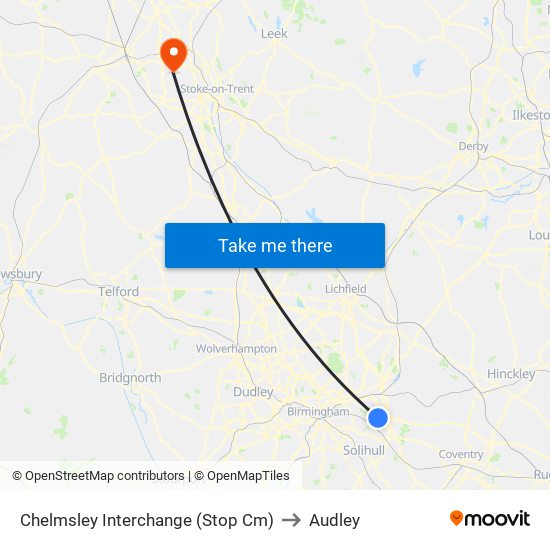 Chelmsley Interchange (Stop Cm) to Audley map