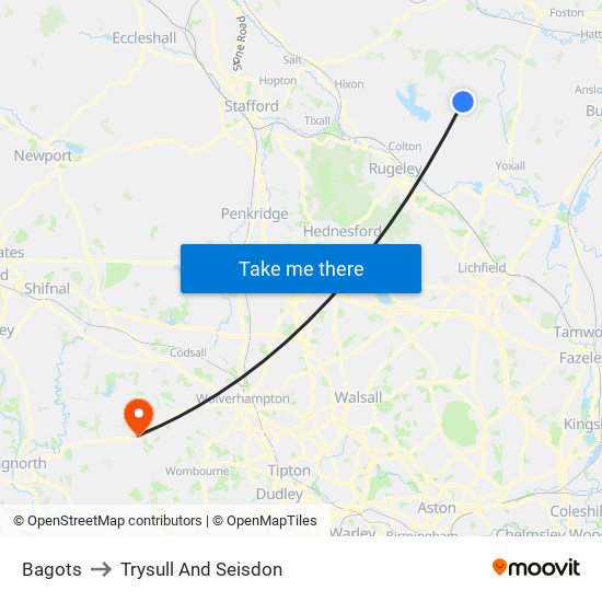 Bagots to Trysull And Seisdon map