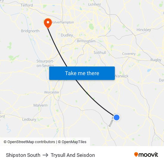 Shipston South to Trysull And Seisdon map