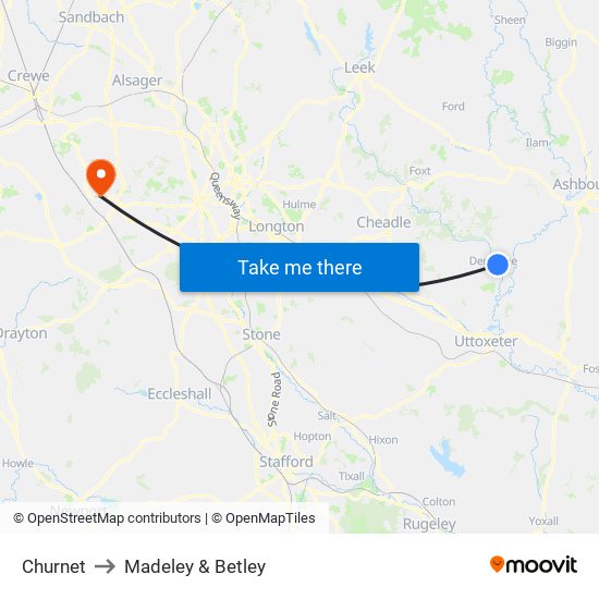 Churnet to Madeley & Betley map