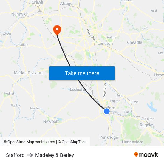 Stafford to Madeley & Betley map