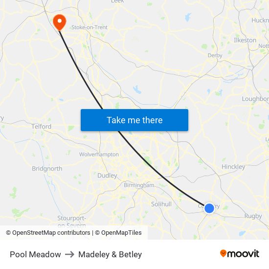 Pool Meadow to Madeley & Betley map