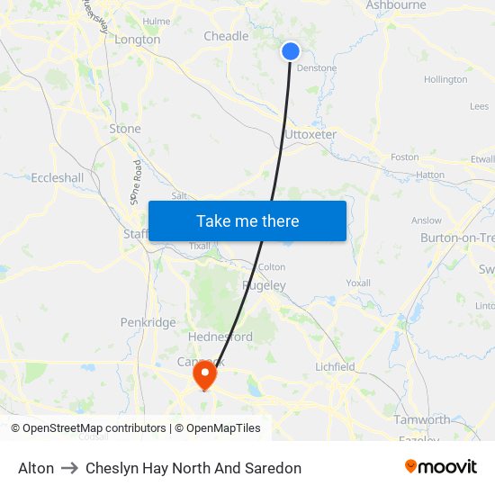 Alton to Cheslyn Hay North And Saredon map