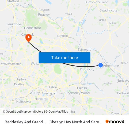 Baddesley And Grendon to Cheslyn Hay North And Saredon map