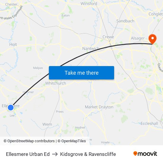 Ellesmere Urban Ed to Kidsgrove & Ravenscliffe map