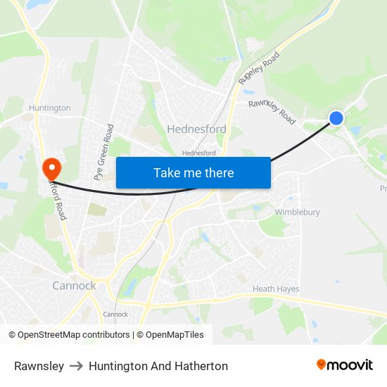 Rawnsley to Huntington And Hatherton map