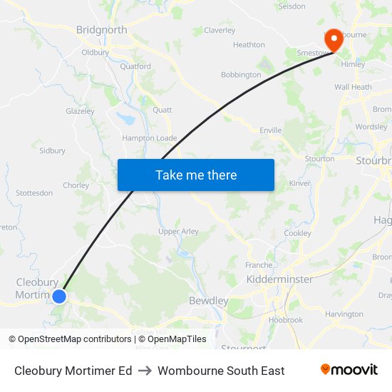 Cleobury Mortimer Ed to Wombourne South East map