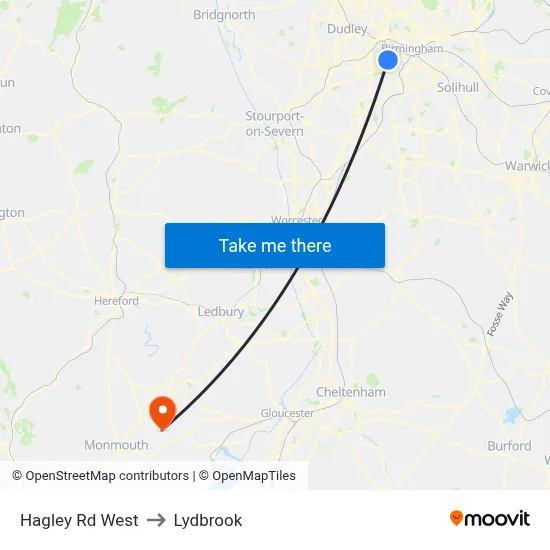 Hagley Rd West to Lydbrook map