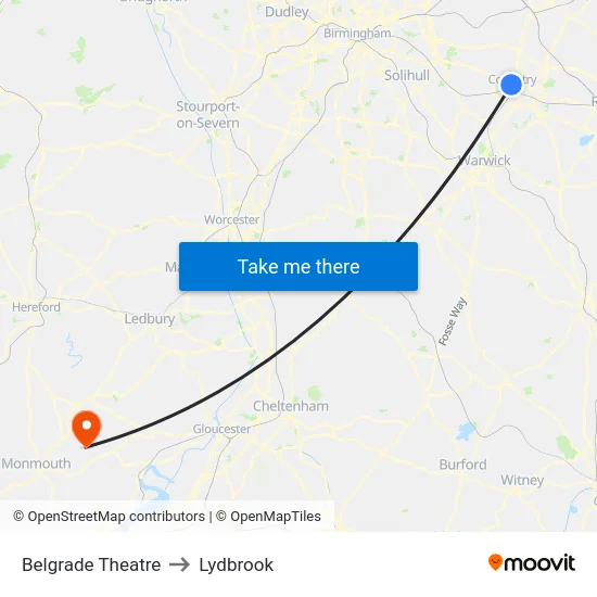 Belgrade Theatre to Lydbrook map