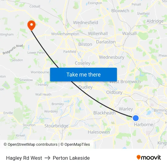 Hagley Rd West to Perton Lakeside map