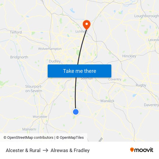 Alcester & Rural to Alrewas & Fradley map