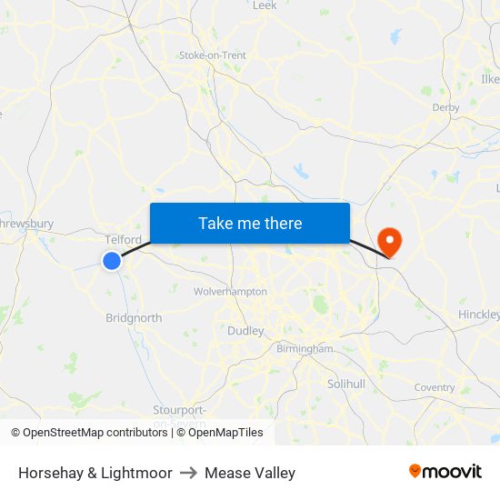 Horsehay & Lightmoor to Mease Valley map