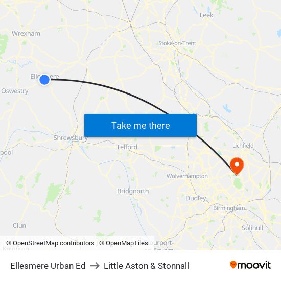 Ellesmere Urban Ed to Little Aston & Stonnall map