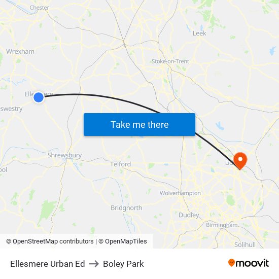 Ellesmere Urban Ed to Boley Park map