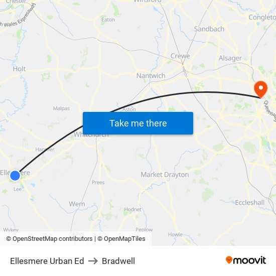 Ellesmere Urban Ed to Bradwell map