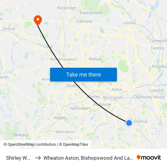 Shirley West to Wheaton Aston, Bishopswood And Lapley map