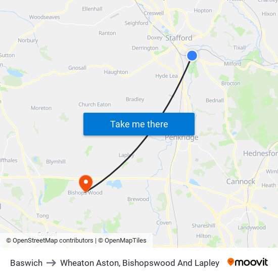 Baswich to Wheaton Aston, Bishopswood And Lapley map