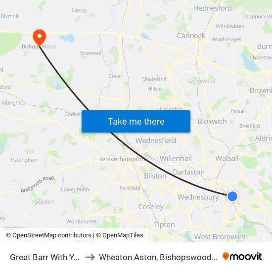 Great Barr With Yew Tree to Wheaton Aston, Bishopswood And Lapley map