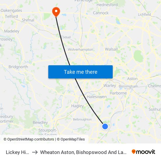 Lickey Hills to Wheaton Aston, Bishopswood And Lapley map