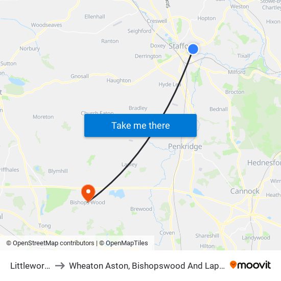 Littleworth to Wheaton Aston, Bishopswood And Lapley map