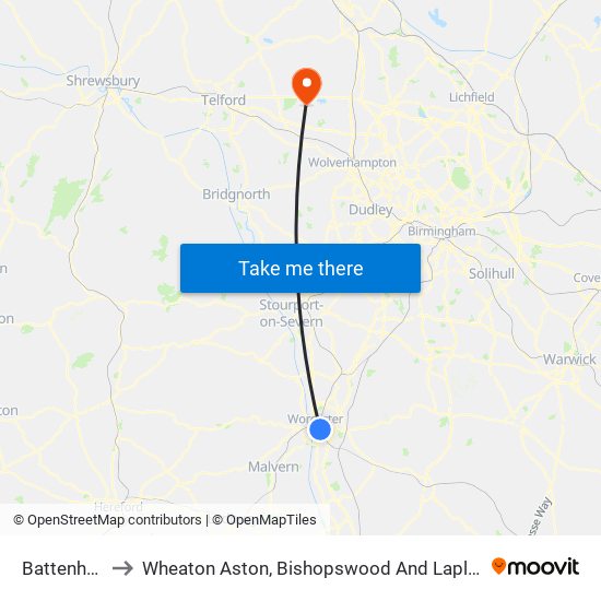 Battenhall to Wheaton Aston, Bishopswood And Lapley map