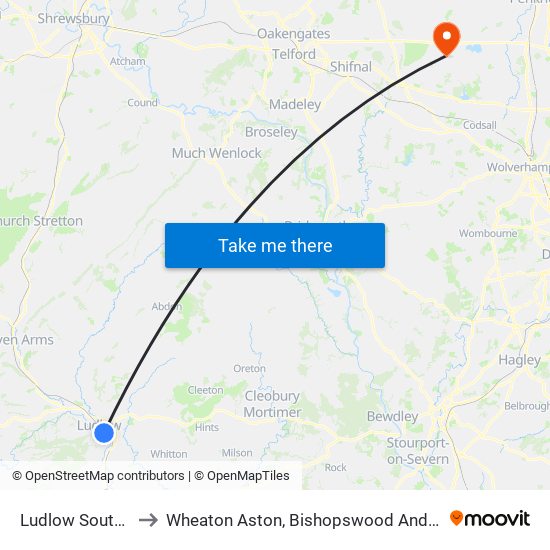 Ludlow South Ed to Wheaton Aston, Bishopswood And Lapley map