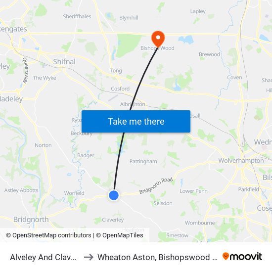 Alveley And Claverley Ed to Wheaton Aston, Bishopswood And Lapley map