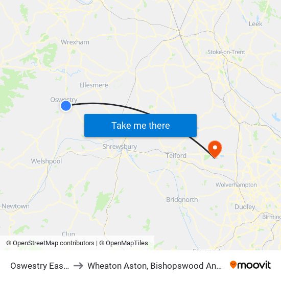 Oswestry East Ed to Wheaton Aston, Bishopswood And Lapley map