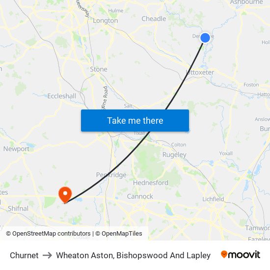 Churnet to Wheaton Aston, Bishopswood And Lapley map