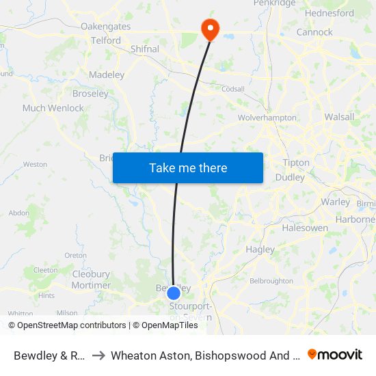 Bewdley & Rock to Wheaton Aston, Bishopswood And Lapley map