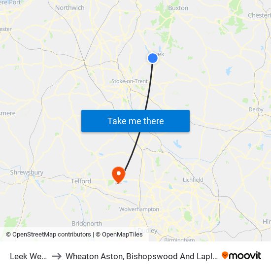 Leek West to Wheaton Aston, Bishopswood And Lapley map