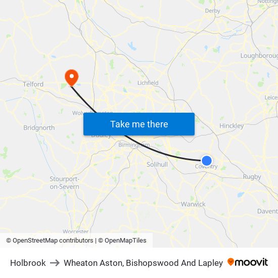 Holbrook to Wheaton Aston, Bishopswood And Lapley map