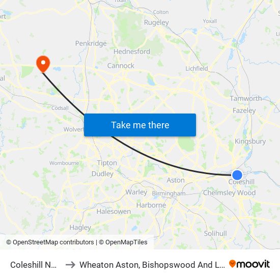 Coleshill North to Wheaton Aston, Bishopswood And Lapley map