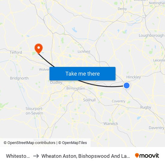 Whitestone to Wheaton Aston, Bishopswood And Lapley map